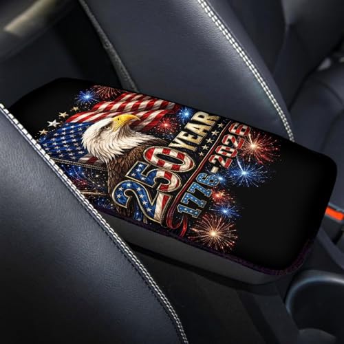 Aermican Flag Bald Eagle Print Universal Car Center Console Cover,Soft Armrest Protector for SUVs,Trucks - color: Bald Eagle Aermican 250 Years