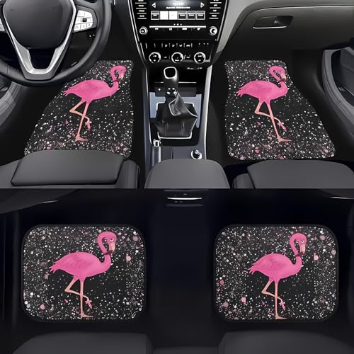 Universal Fit Car Floor Mats Set of 4Pcs, Pink Flamingo Theme All-Weather Front Rear Car Carpet Mats, Non-Slip Car Floor Mat Car Accessories for Automotive Trucks SUV Sedans Vans - color: Flamingo Theme