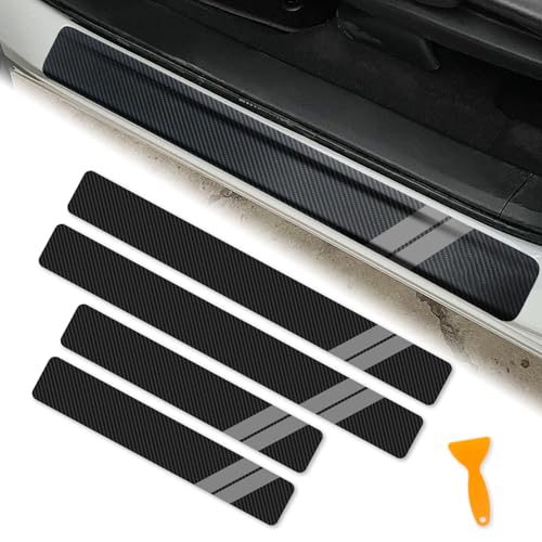 Door Sill Protector for Dodge Charger Challenger Durango Accessories Car Door Entry Guard Sill Protector with Plastic Scraper Carbon Fiber Leather Threshold Stickers (Gray, 4PCS) - color: Gray, size: 4PCS