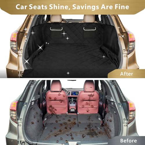 F-color SUV Cargo Liner for Dogs - Waterproof Pet Cargo Liner with Side Flaps, Comfort Dog Cargo Cover with Bumper Flap, Scratchproof Non-Slip Large for Full-Size SUVs Vans, 55 x 93 Inch, Black - color: Black with Pockets, size: Large Extended (With Flaps