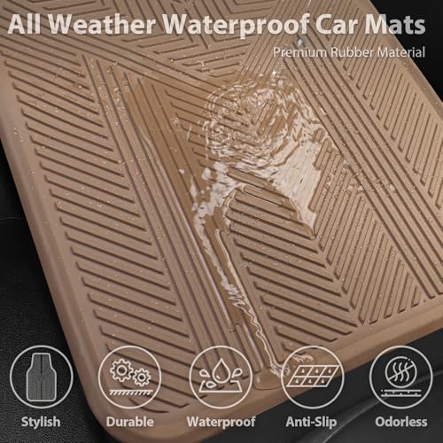 CAR PASS Universal Car Floor Mats & Cargo Liner Full Set, Waterproof Anti-Slip Rubber Trim to Fit Trunk Mats All Weather Protection Fit Car SUV Sedan Coupe Vehicle Automotive 5 Pieces, S-M Size Beige - color: Beige