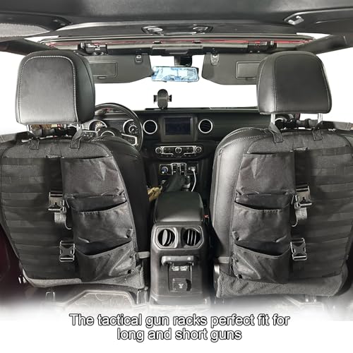 SUNPIE 2 Pcs Seat Back Truck Gun Rack, Automotive Gun Racks with Molle Panel Universal Seatback Storage Pockets Tactical Car Seat Back Organizer for Hunting Accessories Storage, Black