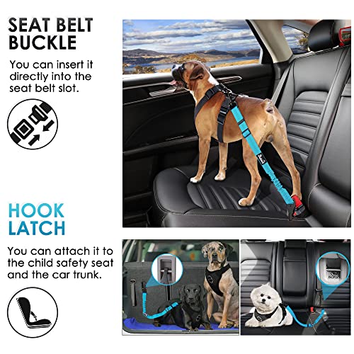 SlowTon Dog Seat Belt, Adjustable Dog Safety Belt Leash, 2 in 1 Latch Bar Attachment Dogs Car Seatbelt with Elastic Nylon Bungee Buffer, Reflective Nylon Belt Tether Connect to Dog Harness (Blue) - color: Blue
