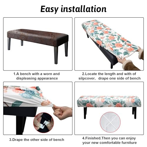 Stretch Bench Cover, Seat Cushion Protector, Washable Slipcover, Printed Rectangle Cover for Dining Room, Living Room, Kitchen - color: Camellia Butterfly
