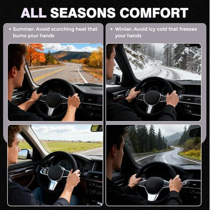 Winter Steering Wheel Cover, Microfiber Suede Car Steering Wheel Covers with Anti-Slip Lining, Breathable Elastic Car Steering Wheel Protector Soft, Universal Standard Size 14-15 inch