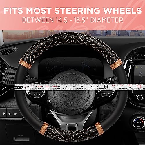 Carbella Rose Gold Quilted Steering Wheel Cover - Elegant Craft 15" Steering Cover for Cars, Trucks, SUV Accessories Accent - color: Rose Gold Quilted