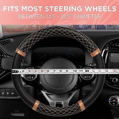 Carbella Rose Gold Quilted Steering Wheel Cover - Elegant Craft 15" Steering Cover for Cars, Trucks, SUV Accessories Accent - color: Rose Gold Quilted