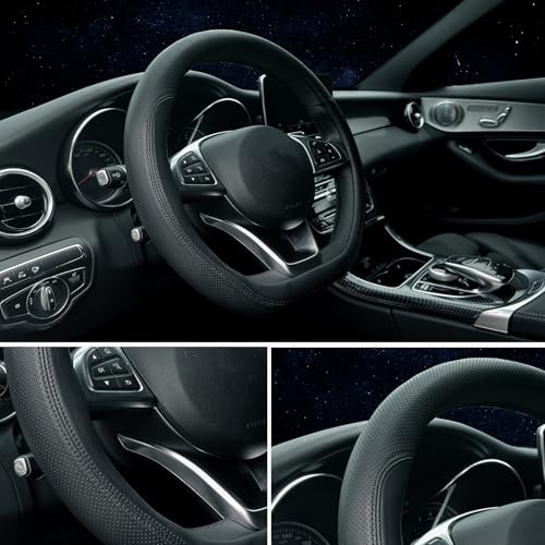 D Shaped Steering Wheel Cover, Flat Bottom Car Wheel Cover 14 1/2-15 inch (37-39 cm), Non-Folding Packaging, Microfiber Leather, Black - color: 3. Flat Bottom, size: D Shaped: Medium 14 1/2''-15''