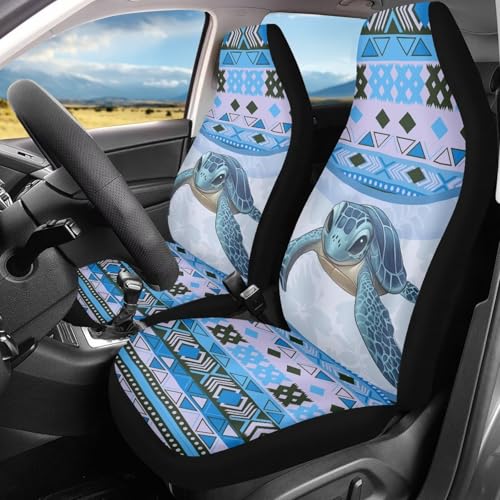 2026 Upgrad Automotive Seat Cover for Front Lightweight Highly Elastic Car Seat Cushion Protector Decor for Trucks Sedans Van Keep Clean and Cool - color: Aztec Tribe Turtle Blue