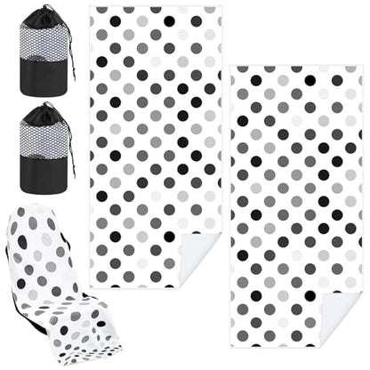 Hahafelt 2 Pack Car Seat Towel Covers with Storage Bag, 63 x 32 Inch Universal Non Slip Waterproof Sweat Protector for Car Truck, Gym Swimming Running, Machine Washable (Black and Gray Dots) - style: Black and Gray Dots