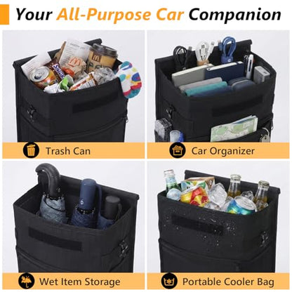 Car Trash Can with Lid, 100% Leak-Proof Removable Liner, Collapsible Automotive Garbage Bin & Organizer with Storage Pockets, Universal Fit for SUV, Truck, RV (Black) - color: Black