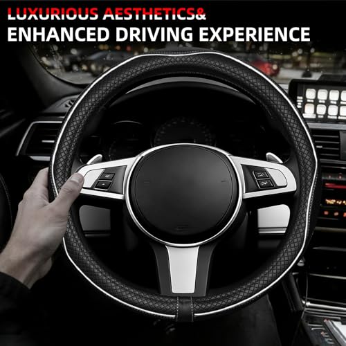 NBTEPEM Customized Auto Car Steering Wheel Cover for Toyota, Microfiber Leather Steering Wheel Covers with Anti-Slip Lining, Breathable, Safety, Soft, Sports Style (Black with White Line) - color: Black with White Line