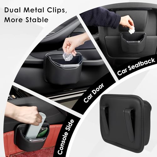 Small Car Trash Can for Side Door Back Seat Leather Leakproof Removable Liner Clip On Automotive Garbage Bin Compact Auto Trashcan Multipurpose Storage Organizer Container 0.22 Gal