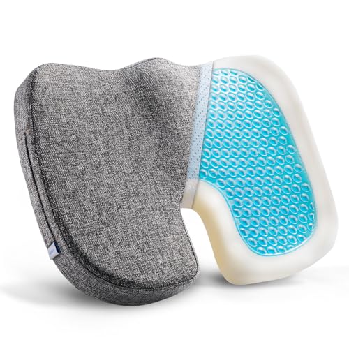 DR.DREAM Seat Cushion for Long Sitting, Cooling Gel Memory Foam Seat Cushion - Back, Sciatica, Coccyx, Tailbone Pain Relief - for Office Chairs, Car Seat, Wheelchair Sitting Cushion (Grey) - color: Grey