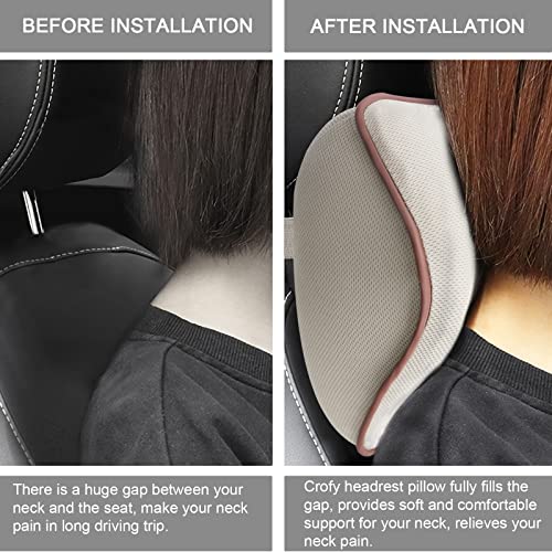 Crofy 2 Pack Car Neck Pillow, Softness Car Headrest Pillow for Driving with Adjustable Strap, 100% Memory Foam and Breathable Removable Cover, Comfortable Ergonomic Design, Gray & Brown - color: Gray & Brown
