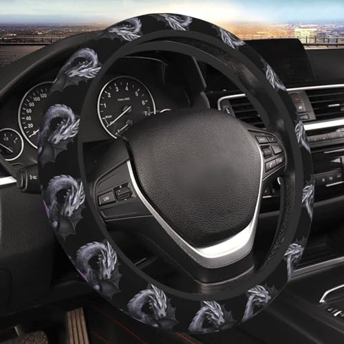 Silver Dragon Rose 1 Universal Steering Wheel Covers, Cute Car Accessories for Women Girls Car Truck - color: Silver Dragon Rose 1