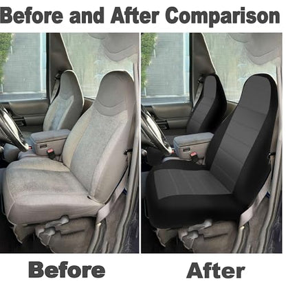 2Pcs 60/40 Cloth High Back Bench Seat Cover Fit for Ford Ranger XLT Front 1998 1999 2000 2001 2002 2003 Without Console Cover Black