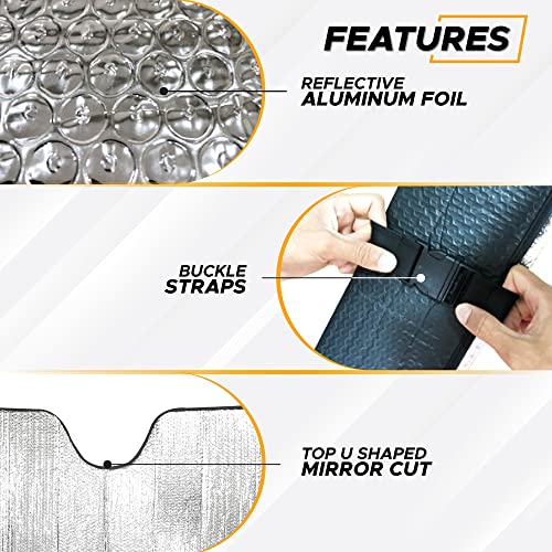 EcoNour Accordion Car Windshield Sun Shade | Reflective Car Window Shades for UV & Sun Protection | Foldable Windshield Cover Keeps Interior Cool | 26 x 56 Inches - size: Small