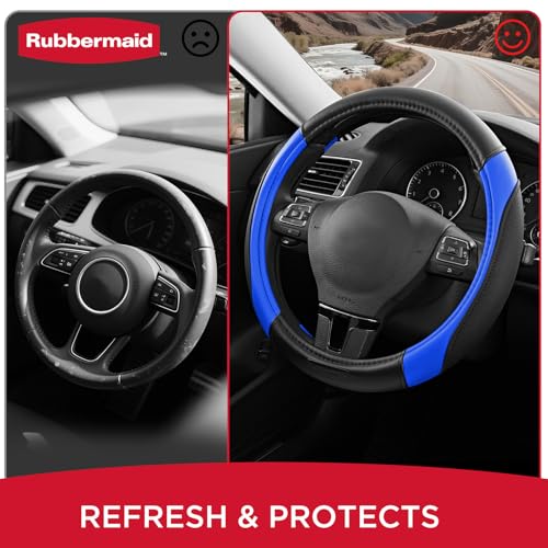 Rubbermaid Steering Wheel Cover – Universal Fit 14.5"–15" Steering Wheel Cover, Anti-Slip Grip, Breathable Leather, All-Season Protection, Interior Upgrade for Cars, Trucks, SUVs - Blue - color: Blue