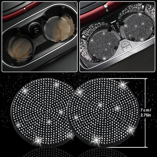 NBTEPEM 27 PCs Black Bling Car Accessories Set for Women, Steering Wheel Covers Universal Fit 15 Inch, Bling License Plate Frame, Bling Phone Holder, Bling Car Coasters (Black Diamond) - color: Black Diamond