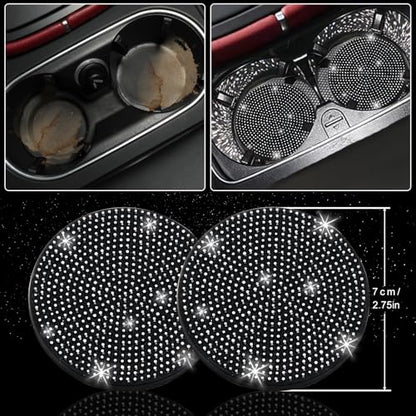 NBTEPEM 27 PCs Black Bling Car Accessories Set for Women, Steering Wheel Covers Universal Fit 15 Inch, Bling License Plate Frame, Bling Phone Holder, Bling Car Coasters (Black Diamond) - color: Black Diamond