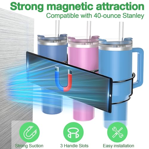 1 Pack, Magnetic Stanley Cup Holder, Stanley Cup Organizer for Refrigerators/Ovens/Coffee Machines, 3 Cup Slots, Supports 10 lbs, Suitable for 40/30 oz Stanley, Gift - size: 1 Pack
