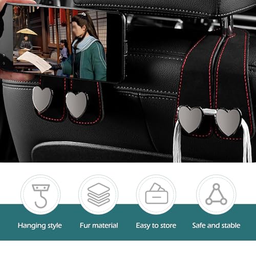 2 PCS Car Purse Hook, Cute Headrest Hooks, Seat Back Storage Holder, for Umbrellas Wallets Support, Multifunctiona Car Accessories (Black)