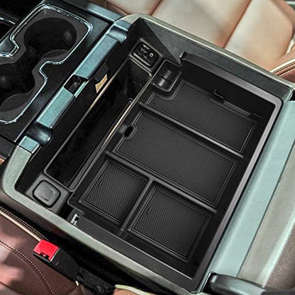 Full coverage Center Console Organizer Compatible with 2014-2018 GMC Sierra 1500 /Chevy Silverado 1500 Accessories 2015-2020 Yukon XL/Tahoe Suburban Insert Armrest Storage ABS Plastic, Black - color: black