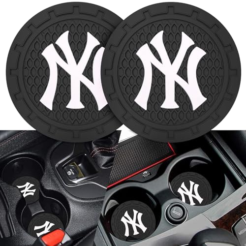 2PCS Car Cup Holder Coaster,Auto Cup Holder Insert Coaster for New York Yankees Baseball Fans, Non-Slip Car Drink Holder Coaster, Car Interior Accessories, NY Yankees - color: For Yks
