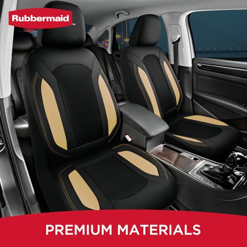 Rubbermaid Leather Mesh Car Seat Covers, Breathable Air Mesh Front Seat Cover, Universal Fit Slip-on Design, Airbag Compatible, Automotive Seat Protector for Most Cars, SUVs, Trucks, Vans-Beige - color: Beige