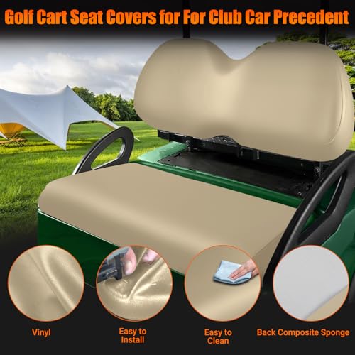 Golf Cart Front Seat Covers Staple On Replacement for Club Car Precedent 2004+ Golf Cart Seat Beige Micro Fiber Leather Seat Cover - color: Beige, size: Club Car Precedent 2004+