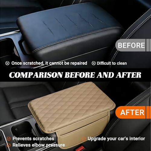 Car Center Console Cover, Upgraded Microfiber Car Armrest Cover Cushion, with 2 Storage Bags Scratch, Resistant Leather Cars Armrest Storage Box Universal Vehicles Accessories (Beige) - color: Beige