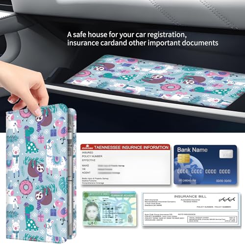Premium Car Registration and Insurance Card Holder, Cute PU Leather Car Document Holder, Vehicle Glove Box Car Organizer with Magnetic Closure for Driver License, Cards Cartoon Animals - color: Cartoon Animals