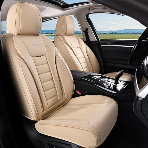 Coverado Car Seat Covers, Front Covers for Cars, Car Seat Cover Front Seats, Automotive Seat Cover, Waterproof, Leather Car Seat Cushion, Universal Interior Covers Seat Protectors for Most Cars - color: Beige, size: Front Pair