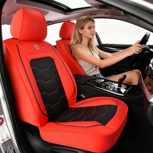 2007-2025 Car Seat Cover for Nissan Sentra, Red Car Seat Covers, Waterproof PU Leather, Full Set of 5 Seats, Wear Resistance, Easy to Clean and Install, Suitable for All Seasons - color: Lite_Red