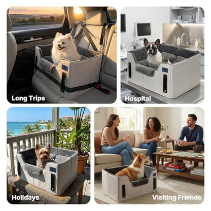 Veehoo 2-in-1 Dog Booster Car Seat & Pet Bed for Small Medium Dogs up to 50lbs, Foldable Travel Car Seat with Safety Leash, Non-Slip Removable Washable Cover