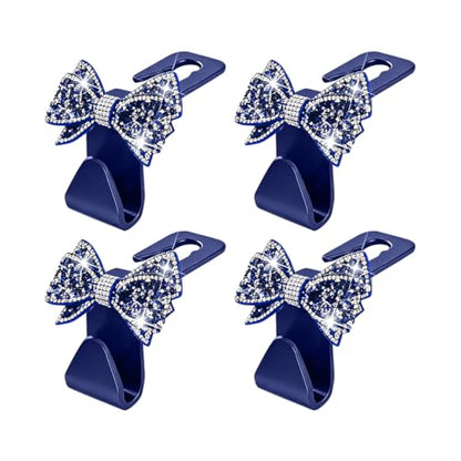 Bling Car Headreat Hook, 2PCS Crystal Rhinestone Cute Bow Vehicle Seat Back Hanger Storage for Purses Bags Grocery, Diamond Auto Rear Seat Organizer, Universal for SUV Truck Sedan (Blue) - style: Blue/4PCS