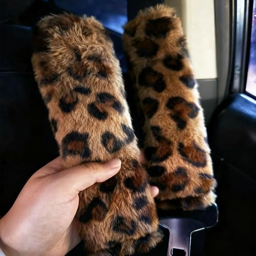 2 Pack Seat Belt Cover Pad, Soft Plush Leopard Print Seatbelt Straps Covers Seat Belt Shoulder Pads Car Interior Accessories for Car, Backpack