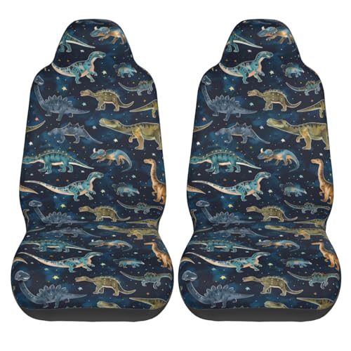 Dinosaur Pattern Front Seat Covers 2 Pack, Vehicle Seat Protector Car Mat Covers, Fit Most Bucket Seats - color: Dinosaur Pattern