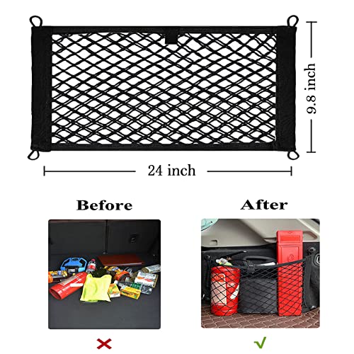 2 Pack Small Cargo Net Pocket Storage Mesh Net Elastic Automotive Cargo Nets Storage Pouch for Car Trunk Net, RV, Boat Storage Mesh Pocket Net with 8 Mounting Screws and Hooks (24 x 9.8 Inches) - size: 24 x 9.8 Inches
