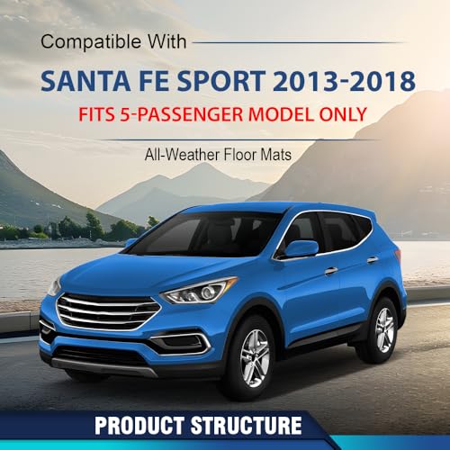 PIT66 TPE Floor Mats Compatible with Hyundai Santa Fe Sport 2013-2018 (Fit 5-Passenger Model only) 1st & 2nd Row All Weather Cover Protection Cargo Liners alfombras para carro - size: Fit Hyundai Santa Fe 2013-2018 | 3PCS