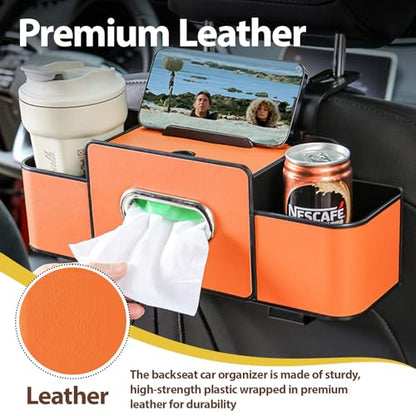ZenChef Three-in-one Car Organizers and Storage, 2025 New Multi-function Car Tissue Holder, Multi-function Backseat Car Organizer with Cup Holder, Tissue Box, Hook (brown) - color: Brown