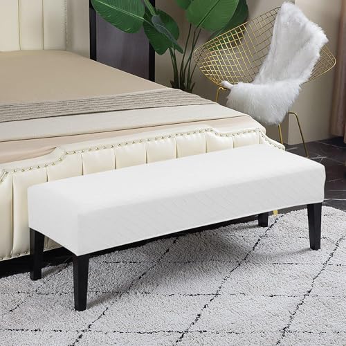 Lebaley Stretch Jacquard Ottoman & Bench Cover Removable Washable Slipcover for 42-54 inch Rectangular Benches, Bar Stools, and Dining Room Chairs (Fits 14-18" Wide),White - color: White, size: Regular - Standard