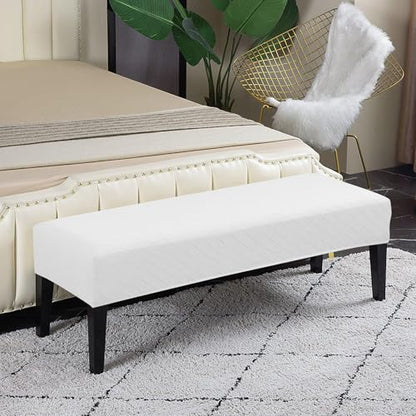 Lebaley Stretch Jacquard Ottoman & Bench Cover Removable Washable Slipcover for 42-54 inch Rectangular Benches, Bar Stools, and Dining Room Chairs (Fits 14-18" Wide),White - color: White, size: Regular - Standard