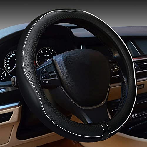 Car Steering Wheel Cover, Anti-Slip, Safety, Soft, Breathable, Heavy Duty, Thick, Full Surround, Sports Style (Black with White Line) - color: Black with White Line