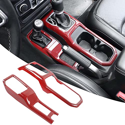 RT-TCZ Center Console Gear Shift Panel Trim Cover 4WD Four Wheel Drive Cup Holder Panel Trim Cover Decoration Interior Accessories for Jeep Wrangler JL JLU & Gladiator JT 2018-2024,Red Carbon Fiber - color: Red Carbon Fiber
