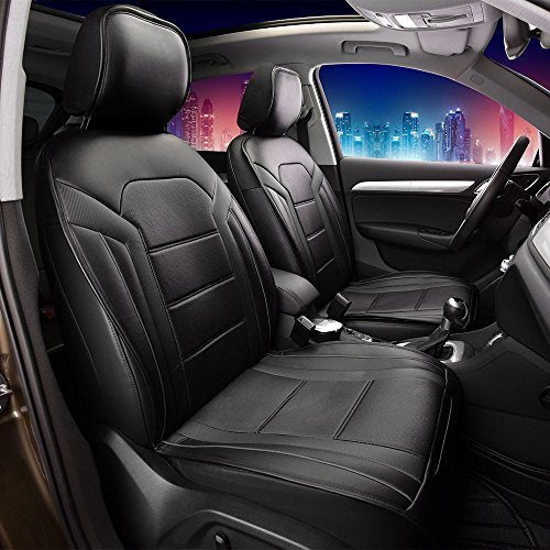 FH Group Front Set Faux Leather Car Seat Cushions - Seat Covers for Low Back Seat, Universal Fit, Airbag Compatible Seat Cover for SUV, Sedan, Black - color: Black - Front Set