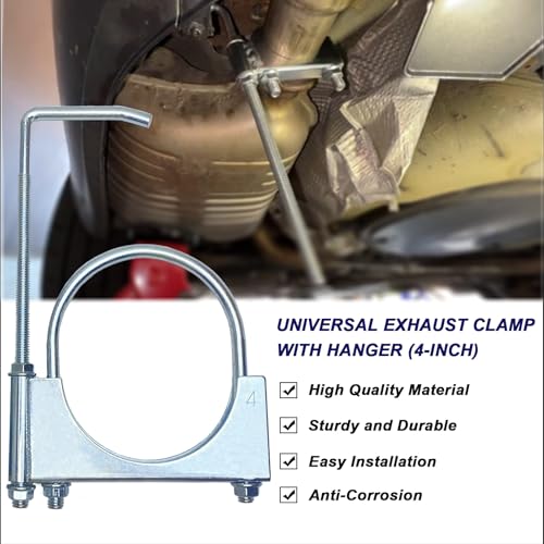 4" Heavy-Duty Universal Exhaust Clamp with Hanger, Exhaust Pipe Muffler Hanger for Cars, Trucks - size: 4"
