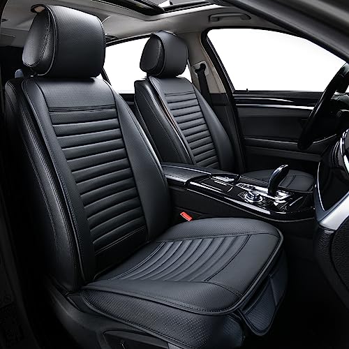 2pc Car Seat Covers, Luxury Car Protectors, Universal Anti-Slip Driver Seat Covers, Edge Wrapping Front Car Seat Covers with PU Leather(Black) - color: Black, size: 2x Front Seat Covers