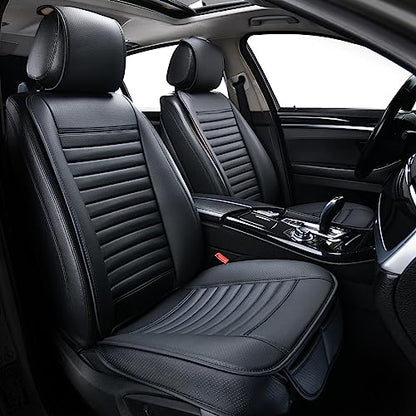 2pc Car Seat Covers, Luxury Car Protectors, Universal Anti-Slip Driver Seat Covers, Edge Wrapping Front Car Seat Covers with PU Leather(Black) - color: Black, size: 2x Front Seat Covers